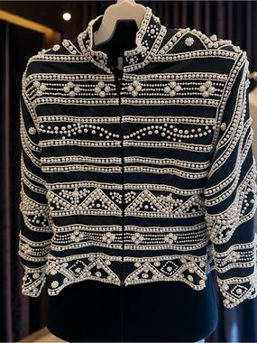 Vintage 1980’s Embellished Pearl Beaded Black Jacket by Belo